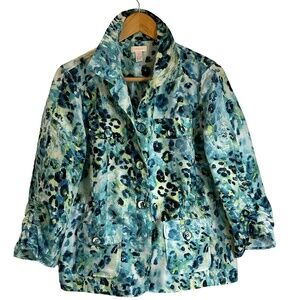 Chico’s Size 1 Blue, Navy, Lime Blazer Windbreaker‎ Cinch-able Jacket w/ Pockets